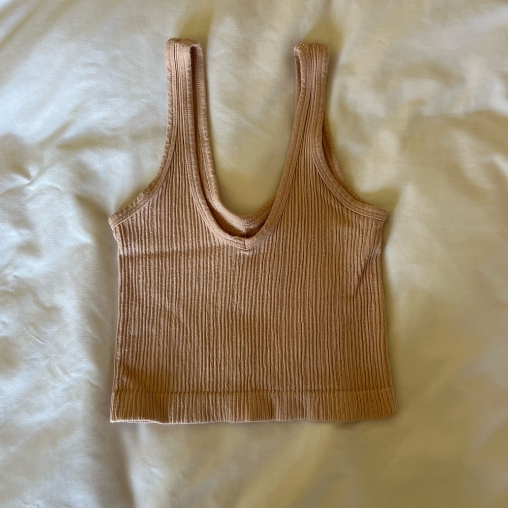 Out From Under Drew Seamless Ribbed Bra Top Tank in beige